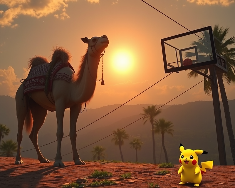 camel, sun, cable car, basketball, pikachu